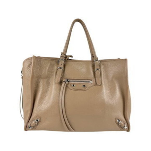 BALENCIAGA Leather Shoulder Bag Beige Brown - Picture 1 of 4